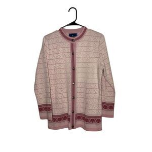 Icewear Icelandic Cardigan White Pink Nordic 100% Cotton Knit Sweater
